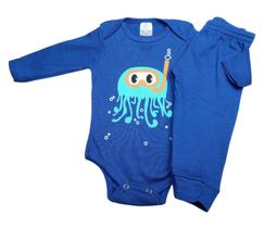 Conjunto Bebê Body e Calça Longo Azul Mar Menino -Kappes Conjunto Bebê Body e Calça Longo Azul Mar Menino -Kappes