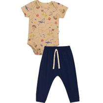 Conjunto Bebê Body e Calça Nini & Bambini Mapa do Tesouro Mostarda e Marinho