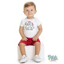 Conjunto Bebê Body em Cotton e Bermuda em Moletinho Estampa Branco/Vermelho - Kyly Conjunto Bebê Body em Cotton e Bermuda em Moletinho Estampa Branco/Vermelho - Kyly