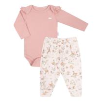 Conjunto Bebê Body Longo Babado + Calça Culote Floresta -Hug