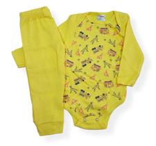 Conjunto Bebê Body Longo Bombeiros com Calça Amarelo -Kappes