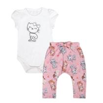 Conjunto Bebê Body Manga Curto + Calça Pets Rosa - Hug