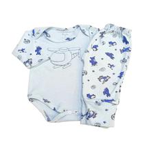 Conjunto Bebe Body Manga Longa Bordado e Mijão Estampados