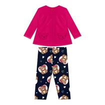Conjunto Bebê Body Manga Longa Casaco e Legging Urso Rosa - Kyly