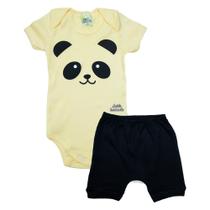 Conjunto Bebê Body Panda Amarelo