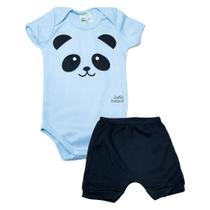 Conjunto Bebê Body Panda Azul