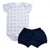 Conjunto Bebê Body Raposa Branco e Marinho