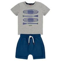 Conjunto bebê camiseta mescla estampada com shorts saruel azul marinho