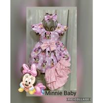 Conjunto Bebê Carinho Minnie Baby Rosa +Laço de Cabelo + Calcinha