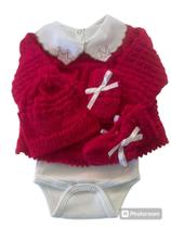 conjunto bebê casaco tricô com body bordado recêm nascido