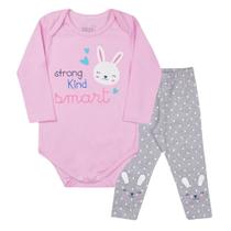 Conjunto Bebe Coelho, Manga Longa, Rosa/Mescla Claro, 6 a 9 Meses, Gaga Baby Conjunto Bebe Coelho, Manga Longa, Rosa/Mescla Claro, 6 a 9 Meses, Gaga Baby