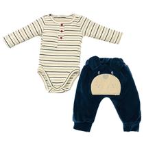 Conjunto Bebê com Body Listrado e Calça Bumbum Bordado Urso