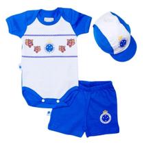 Conjunto Bebê Cruzeiro Body Shorts e Boné Oficial