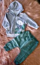 Conjunto bebê de moletom com Zíper e capuz calça saruel com estampa de hipopotamo olho divertido