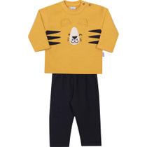 Conjunto bebê e Infantil blusão e calça moletom Jaca Lelé tigre amarelo e preto