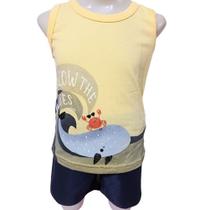 Conjunto Bebê e Infantil Menino Camiseta Regata Amarela Baleia e Bermuda Grafite - Elian