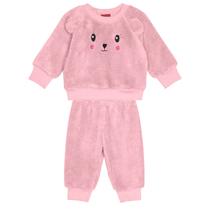 Conjunto Bebê Felpudo Blusão Bordado C/punho Menina Rosa Conjunto Bebê Felpudo Blusão Bordado C/punho Menina Rosa