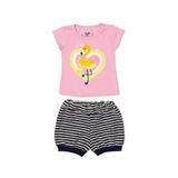 Conjunto Bebê Feminino Blusa e meia malha com detalhes interativos e Short moletom listrado 11597 Conjunto Bebê Feminino Blusa e meia malha com detalhes interativos e Short moletom listrado 11597