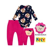 Conjunto Bebê Feminino Body Cotton Calça Moletom Pelúciado Ursa Kyly