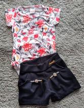 Conjunto Bebê Feminino Body Floral Lotus + Shorts Alekids