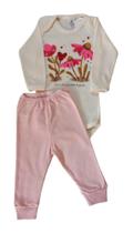 Conjunto Bebê Feminino Body ML + Calça em Malha Canelada Mimoso Baby