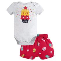 Conjunto Bebê Feminino Kyly é composto por Body em Cotton e Short em Meia Malha.