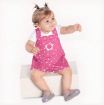 Conjunto Bebê Feminino Salopete Moletinho Body Cotton Rosa Kyly