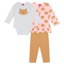 Conjunto Bebê Feminino Trio c/ Casaco, Body e Legging Gatinha Kyly