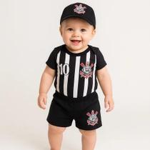 Conjunto bebê gaviões da fiel timão body shorts boina 3 peças