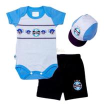 Conjunto Bebê Grêmio Body Shorts e Boné Oficial