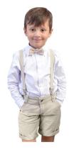 Conjunto Bebê/Infantil Bermuda Faca Bege Camisa Manga Longa