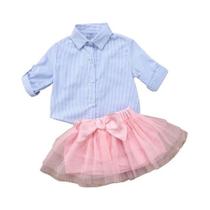 Conjunto Bebê Infantil Coreano Blogueirinha Camisa E Saia De Tule Com Laço Rosa e Azul Conjunto Bebê Infantil Coreano Blogueirinha Camisa E Saia De Tule Com Laço Rosa e Azul