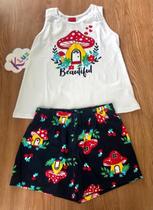 Conjunto Bebê Infantil Menina Kyly Azul Blusa Estampada Beautiful + Shorts Elástico na Cintura