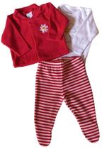 Conjunto Bebê Inverno Menina Casaco Plush Liso Calça Plush Listrado e Body Suedine Ano Zero Conjunto Bebê Inverno Menina Casaco Plush Liso Calça Plush Listrado e Body Suedine Ano Zero