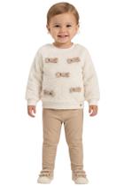 Conjunto Bebê inverno Pelo Carneirinho Laços Strass calça térmica Kukie