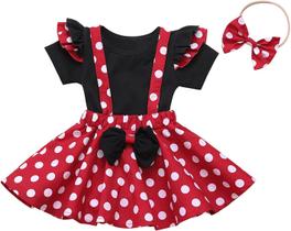 Conjunto Bebê Jardineira Minnie Baby Vermelha com 3 Peças - LNS