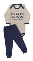 Conjunto Bebê Masculino Canelado Body ML e Calça Mimoso Baby