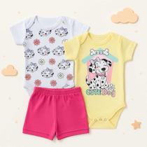 Conjunto Bebe Menina 3 Peças Manga Curta Algodão Conjunto Bebe Menina 3 Peças Manga Curta Algodão