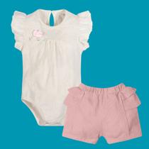 Conjunto Bebê Menina Angerô Algodão Body e Short Off/Rosa Tamanho:PCor:Igual da foto Conjunto Bebê Menina Angerô Algodão Body e Short Off/Rosa Tamanho:PCor:Igual da foto