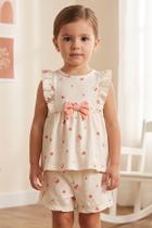 Conjunto Bebê Menina Bata com Laço e Short Estampado Somnii Conjunto Bebê Menina Bata com Laço e Short Estampado Somnii