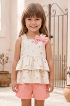 Conjunto Bebê Menina Bata Estampada e Short Tricoline Somnii Conjunto Bebê Menina Bata Estampada e Short Tricoline Somnii