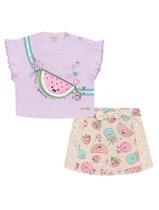 Conjunto Bebê Menina Blusa Pochete E Short-Saia Lilás E Off White Cinti Conjunto Bebê Menina Blusa Pochete E Short-Saia Lilás E Off White Cinti