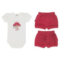 Conjunto Bebê Menina Body Bordado Cogumelos/Shorts Mini &amp Co