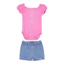 Conjunto Bebê Menina Body Bordado Shorts Jeans Paraiso 15437 Conjunto Bebê Menina Body Bordado Shorts Jeans Paraiso 15437