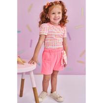 Conjunto Bebê Menina Body Canelado Shorts em Malha Blend cor Rosa - Kukiê