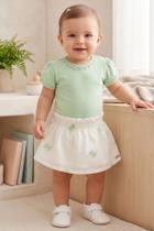 Conjunto Bebê Menina Body Cotton e Saia com Laços Bordados Somnii Conjunto Bebê Menina Body Cotton e Saia com Laços Bordados Somnii