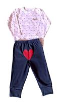 Conjunto Bebê Menina Body e Calça Culote Suedine Estampado Corações Ano Zero Conjunto Bebê Menina Body e Calça Culote Suedine Estampado Corações Ano Zero