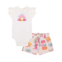 Conjunto Bebê Menina Body em Cotton e Shorts Arco-Íris Kukiê