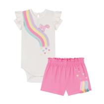 Conjunto Bebê Menina Body em Cotton e Shorts Unicórnio Kukiê