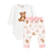 Conjunto Bebê Menina Body/Mijão Off White Ursinha Mini &amp Co